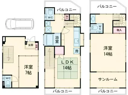 東北本線 宇都宮駅 徒歩27分 3階建 築19年(2SLDK)の間取り写真