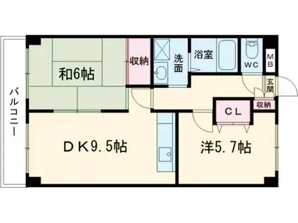 振栄ハイツ6(2LDK/3階)の間取り写真