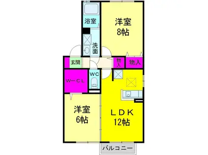 セジュールヤノ(2LDK/2階)の間取り写真