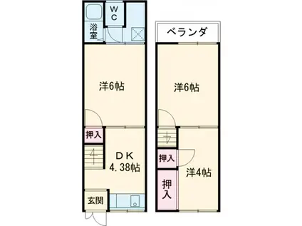 東海道本線 桂川駅(京都) 徒歩11分 2階建 築52年(3DK)の間取り写真