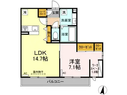 ミエル アジュール(1LDK/2階)の間取り写真