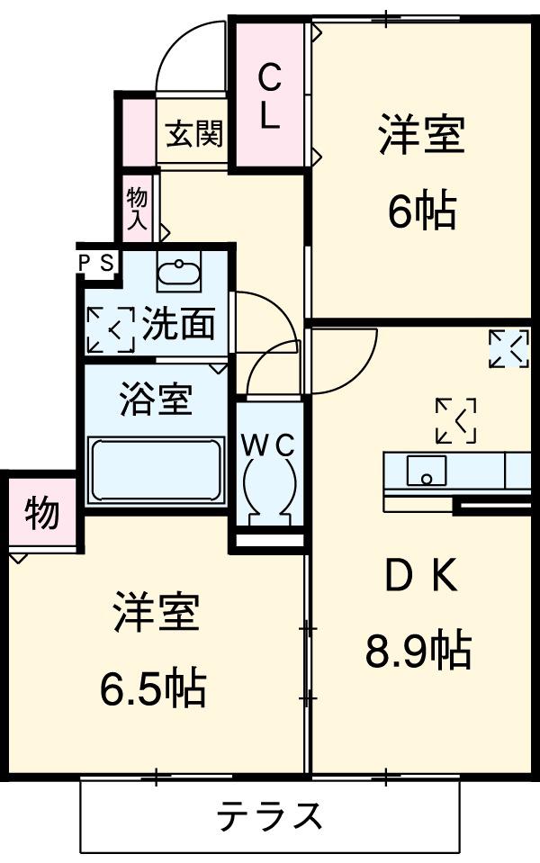 グレイス鶴が沢 A棟(2LDK/1階)の間取り写真
