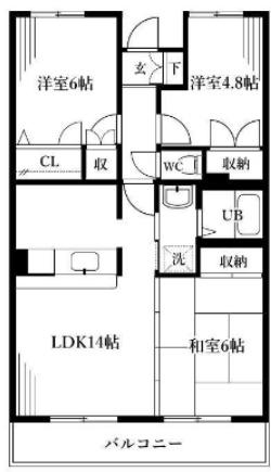 フラット大観(3LDK/2階)の間取り写真