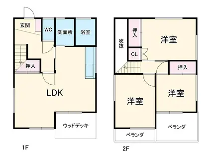 京急久里浜線 ＹＲＰ野比駅 徒歩23分 2階建 築49年(3LDK)の間取り写真