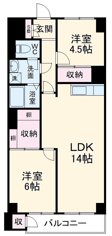 第一八王子ハイツ(2LDK/5階)の間取り写真