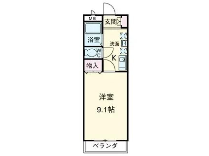 シャトー栗見坂Ⅱ(1K/2階)の間取り写真