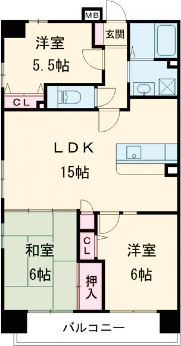 シャルマンフジ泉大津(3LDK/8階)の間取り写真