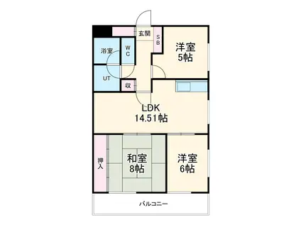 ユニーブル原央(3LDK/13階)の間取り写真