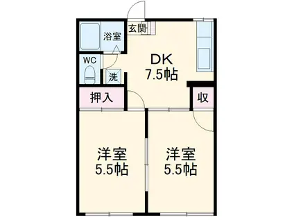 メゾン寿(2DK/1階)の間取り写真