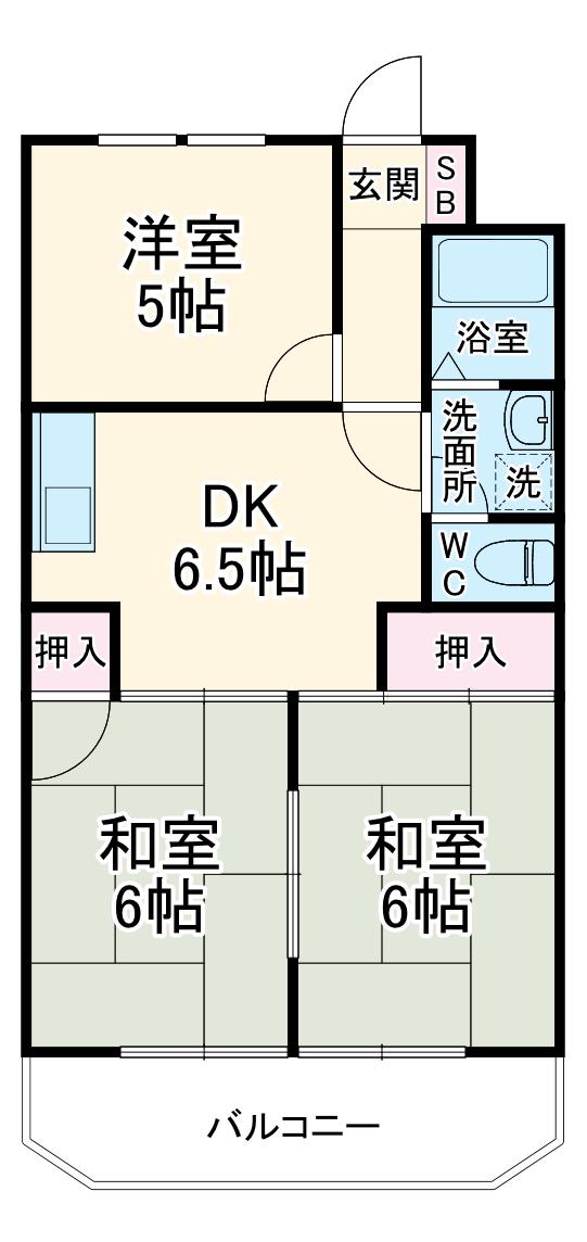シュロス鵜の森(3DK/2階)の間取り写真