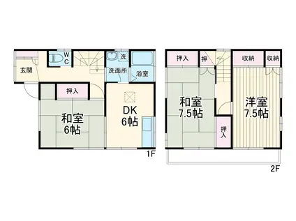 小田急電鉄江ノ島線 長後駅 バス乗車時間：10分 上落合バス停で下車 徒歩4分 2階建 築50年(3DK)の間取り写真