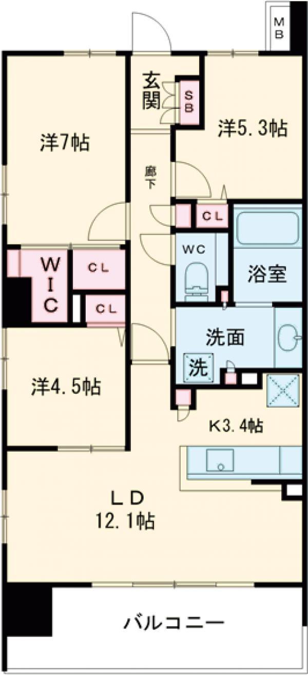 サーパス高崎連雀町(3LDK/12階)の間取り写真