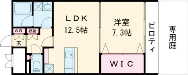 グレースろうじ(1LDK/1階)の間取り写真