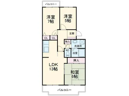 ヴェルデュール八事(3LDK/2階)の間取り写真