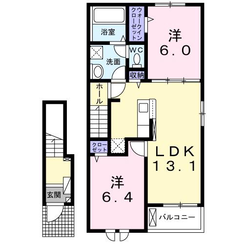 コスモ吉良Ⅱ(2LDK/2階)の間取り写真