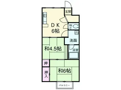 レジデンスヤマテ(2DK/2階)の間取り写真