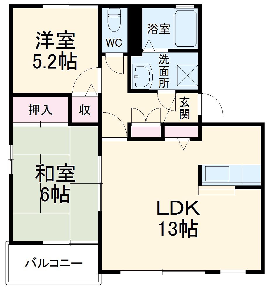 カサグランデⅡ(2LDK/2階)の間取り写真