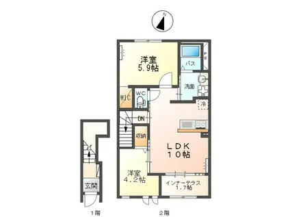 ルミエール タケ(2LDK/2階)の間取り写真