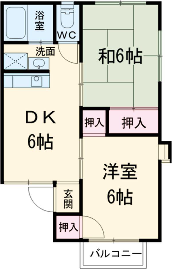 セジュールUⅠ(2DK/2階)の間取り写真