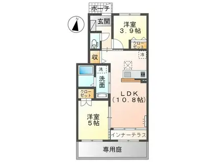 アールUⅡ(2LDK/1階)の間取り写真