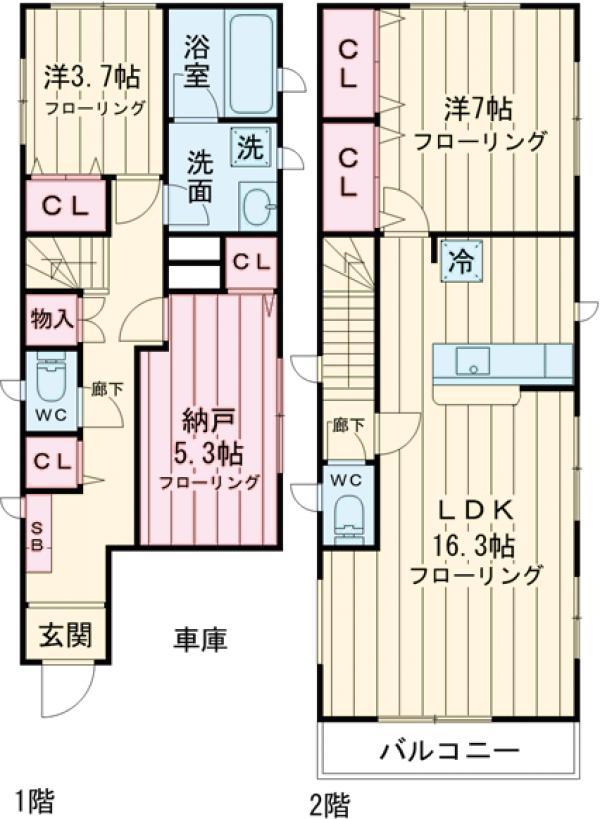 東京都三田線 西台駅 徒歩9分 2階建 築4年(2SLDK)の間取り写真