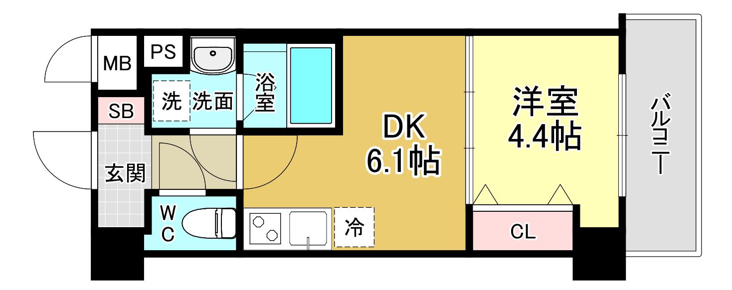 ライブガーデン江坂9(1DK/2階)の間取り写真