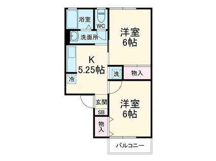 グレープハウスD棟(2K/2階)の間取り写真
