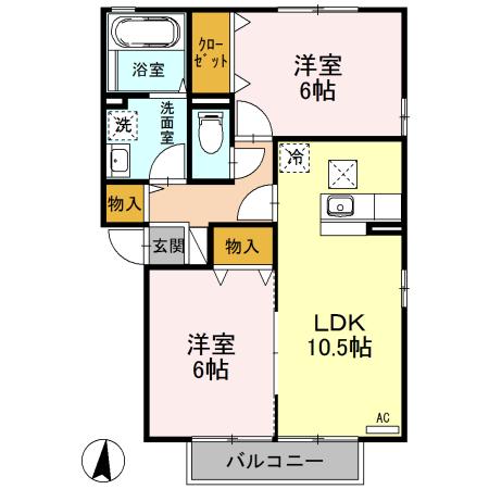 サンモール(2LDK/1階)の間取り写真