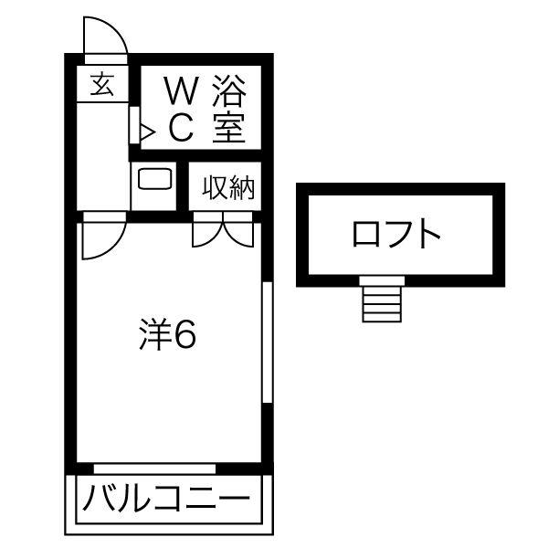 パークサイド港陽(1K/2階)の間取り写真
