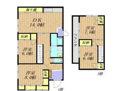 外房線 土気駅 徒歩19分 2階建 築46年(4DK)の間取り写真