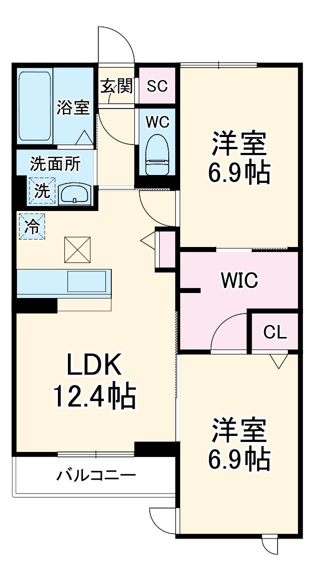 ボヌール四季Ⅷ(2LDK/2階)の間取り写真