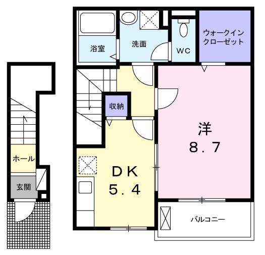 グランツYH Ⅱ(1DK/2階)の間取り写真