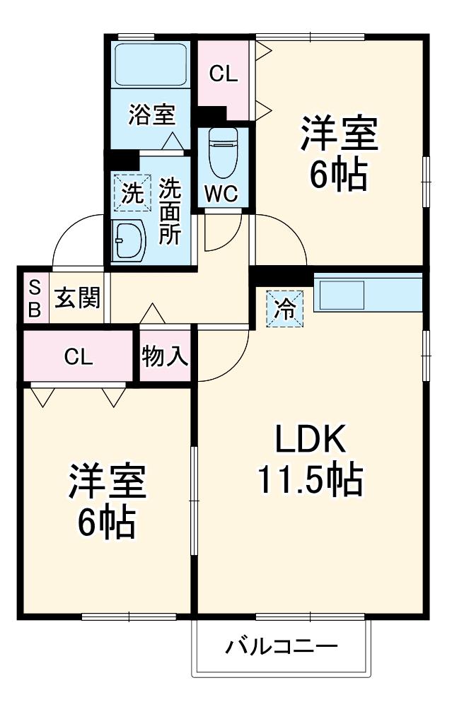 クワトロ ピーチ タウン Ⅱ(2LDK/2階)の間取り写真