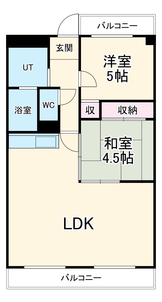 ウィズユー苅安賀(2LDK/4階)の間取り写真