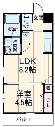 シャトーライフ相模原5(1LDK/2階)の間取り写真