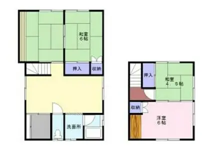 東海道本線 六合駅 徒歩165分 2階建 築51年(4DK)の間取り写真