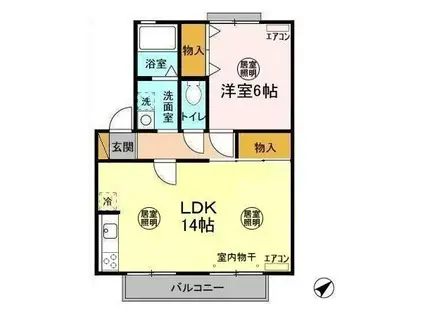 クレージュ3(1LDK/2階)の間取り写真