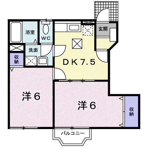 アーバンヒルズ(2DK/1階)の間取り写真