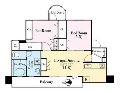 グエルスクエア八王子(2LDK/11階)の間取り写真