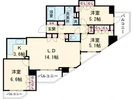 クリオ京王八王子ビサイド(3LDK/15階)の間取り写真