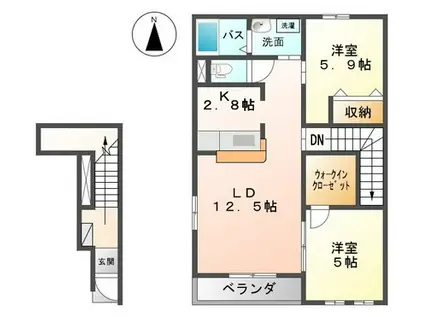 パークサイドヴィラ御里 A棟(2LDK/2階)の間取り写真