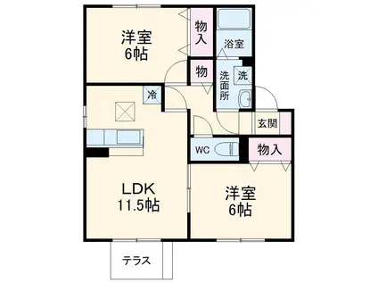 セピアコートB(2LDK/1階)の間取り写真
