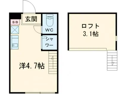 ハーモニーテラス桜上水Ⅲ(ワンルーム/1階)の間取り写真