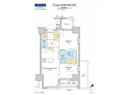 プラウドフラット西日暮里(2LDK/6階)の間取り写真