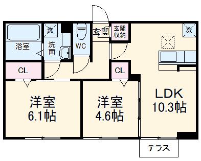 ハイピクチャー C棟(2LDK/1階)の間取り写真