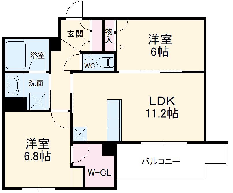 GRANDY VILLA OHTAKANOMORI Ⅱ(2LDK/2階)の間取り写真
