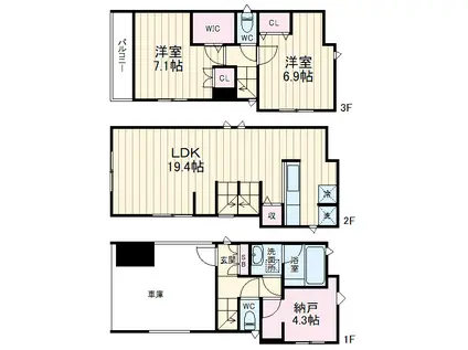 横須賀線 武蔵小杉駅 徒歩13分 3階建 築4年(2SLDK)の間取り写真