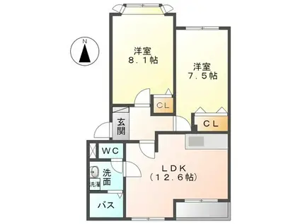 ハイム・ハピネス(2LDK/2階)の間取り写真