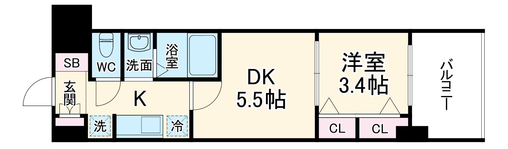 ビガーポリス452天神橋一丁目Ⅱ(1DK/8階)の間取り写真