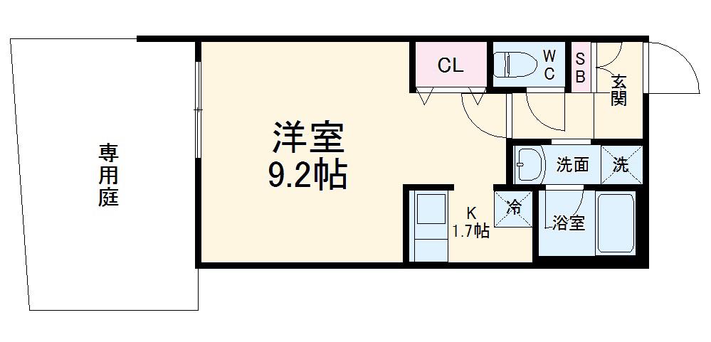 ウェルスクエア池田天神(ワンルーム/1階)の間取り写真
